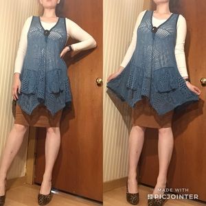 Dark turquoise crochet a-line tank top tunic.